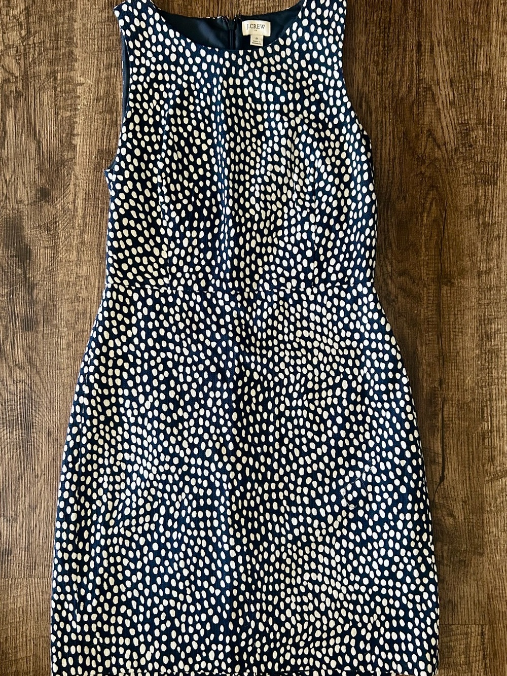 J. Crew Navy and White Sleeveless Polka Dot Midi Dress